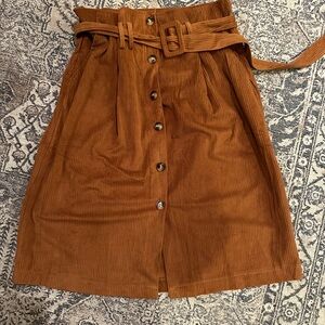 Brown Corduroy Button-Down Skirt